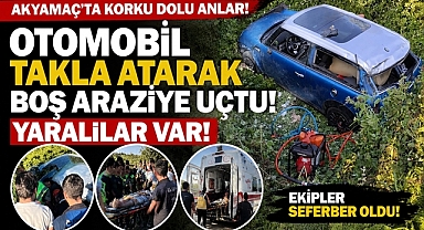 Akyamaç'ta korku dolu dakikalar! Otomobil takla atarak boş araziye uçtu!
