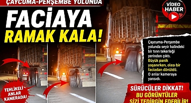 Çaycuma-Perşembe yolunda faciaya ramak kala! Tırın lastiği seyir halindeyken patladı!