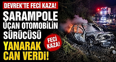 Devrek'te feci kaza! Şarampole uçan otomobilin sürücüsü yanarak can verdi! 