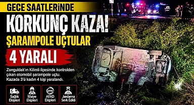 Gece saatlerinde korkunç kaza: Şarampole uçtular, 4 yaralı
