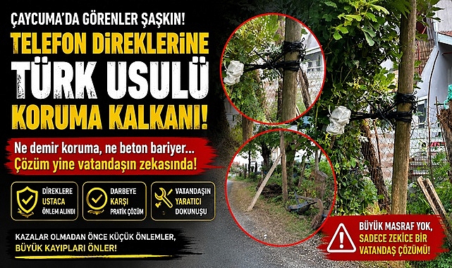 Görenler şaşkın! Çaycuma'da telefon direklerine Türk usulü koruma kalkanı!