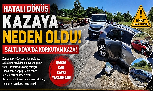 Hatalı dönüş kazaya neden oldu! Saltukova'da korkutan kaza!